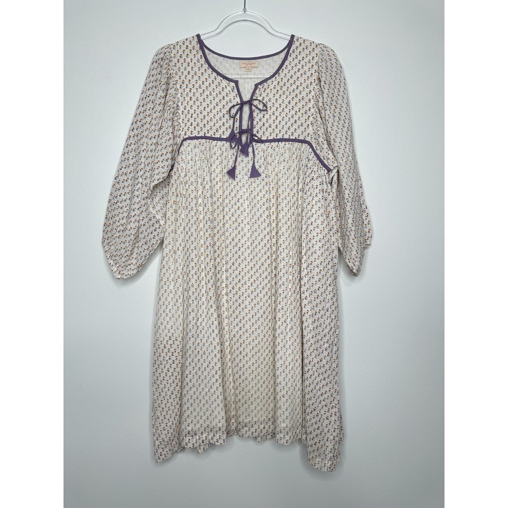 Pink Chicken Peasant Midi‎ Dress Size S Cream Floral Cotton Lined Boho